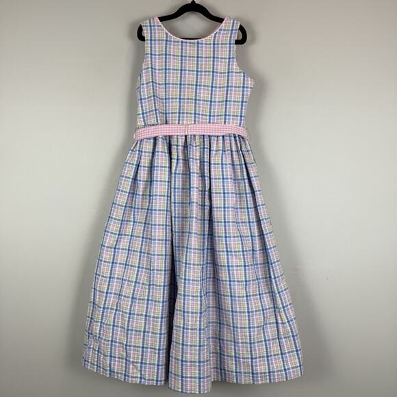 Bailey Boys Gingham Jackie Dress Girls Size Blue Purple‎ Plaid Sleeveless Tie - Picture 1 of 7